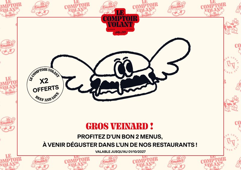 Bon « Gros veinard ! » : 2 menus offerts à déguster dans l’un des restaurants Le Comptoir Volant